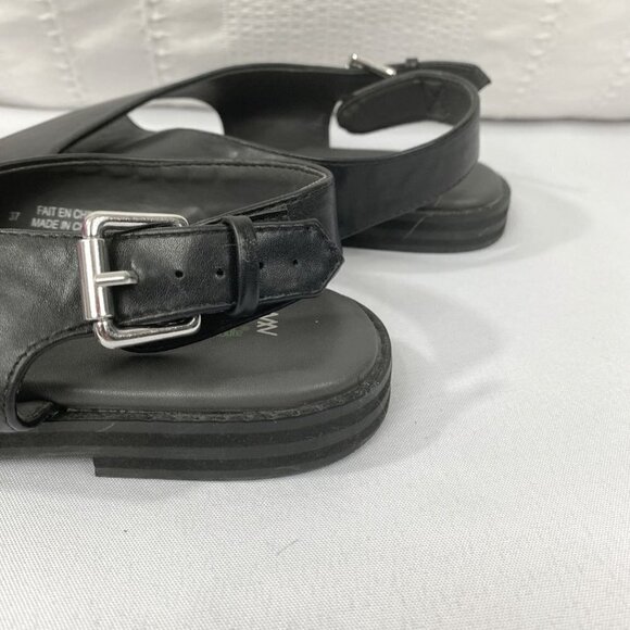 MATT & NAT ECO ORTHOLITE BLACK CRISS CROSS FAUX LEATHER SLINGBACK FLAT SANDALS - Picture 7 of 9